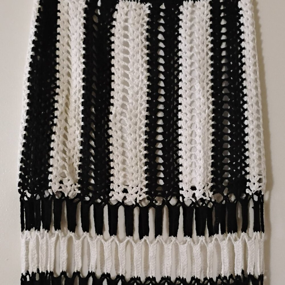 Crochet kntted long skirt boho festival hippie black white lined Juniors Size S